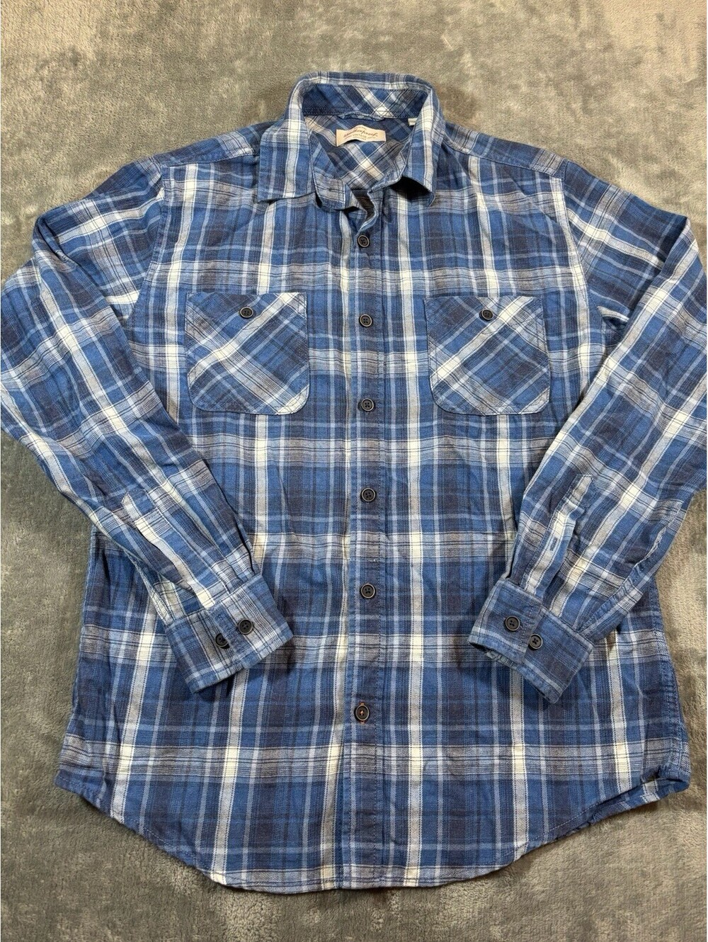 Weatherproof Vintage Men’s Plaid Button Down Blue Size Medium Cozy Cotton Blend